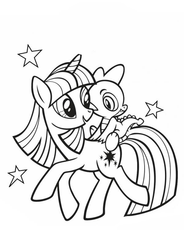 Kolorowanka online: Kolorowanka spacerująca Twilight Sparkle z Spike